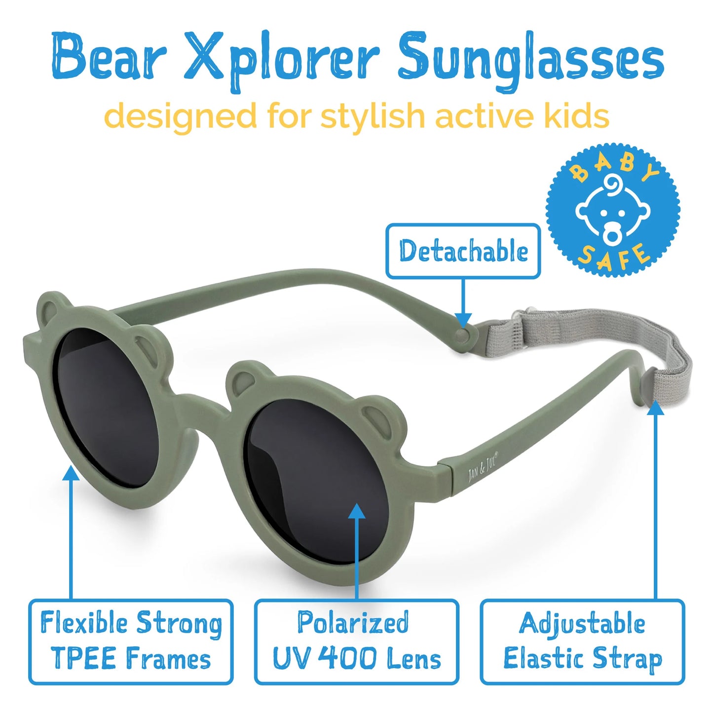 Kids Sunnies - Bear 2-6Y in 'Crocodile Green'